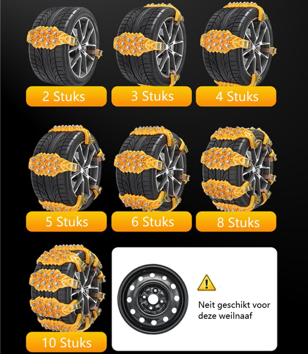 Snow Chains - Safety - Winter Car - Tires - Quick and Easy Installation - For Various Tire Sizes - For Car/SUV Tire Widths With 165 mm-265 mm - Jump Start Anti-Slip Chains - 40x11 cm - Yellow - 1 Piece