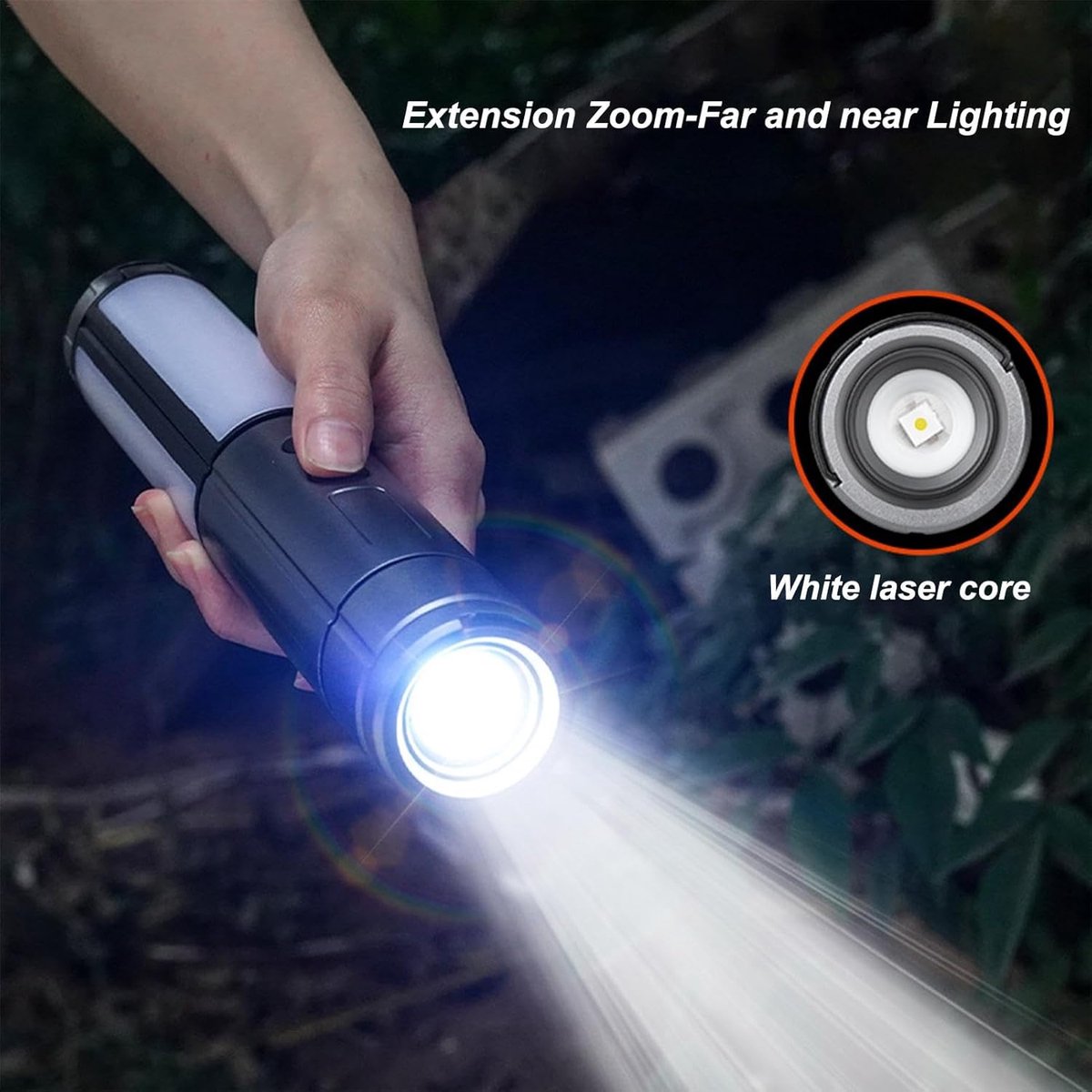 Camping Lamp - Tent Lamp - Rechargeable Telescopic Camping Light - Outdoor - LED Lamp - Hangable - Rechargeable - With Hook and Flashlight - For Camping, Hiking, Power Outages, Emergencies - Black - 1 Piece