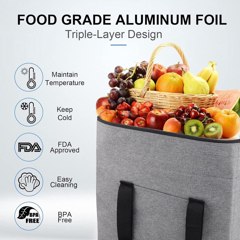 Cooler Bags - Lunch Bag - Foldable Cooler Bag - 20 L - 30x27x19 Cm - Insulation - 300D Oxford Cloth - Handle Strap - Cooler Bag - Lunch Bag - Insulated Cooler Bag - Picnic Bag - Cooler Bag Lunch - Handbag - Shopping Bag - Grey - Sustainable