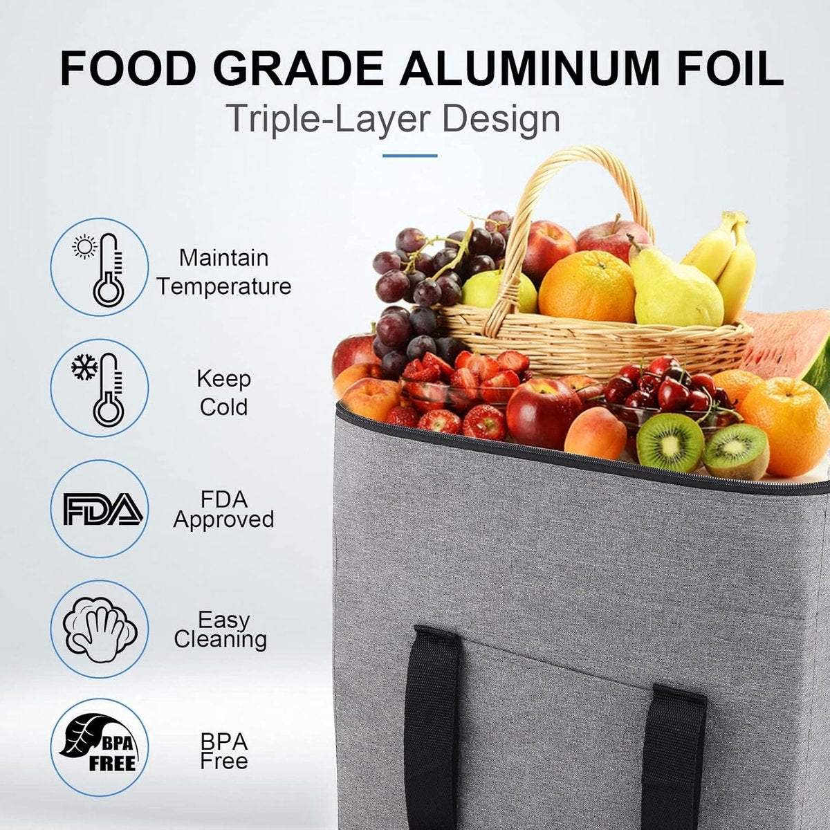 Cooler Bags - Lunch Bag - Foldable Cooler Bag - 20 L - 30x27x19 Cm - Insulation - 300D Oxford Cloth - Handle Strap - Cooler Bag - Lunch Bag - Insulated Cooler Bag - Picnic Bag - Cooler Bag Lunch - Handbag - Shopping Bag - Grey - Sustainable