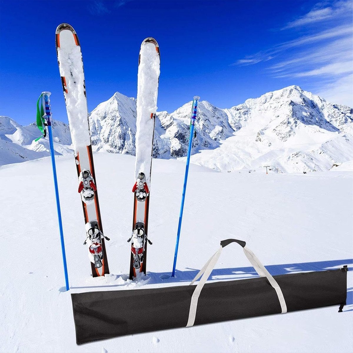 Water-repellent ski bag - 185×33cm - Ski cover with handles - 420D - single ski travel bags for ski equipment - Ski protection - Sports equipment - Black