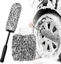Rim Brush - Car Wheel Brush with Car Wash Glove - Microfiber Rim Brush - Tire Brush - Wheel Brush - Rim Cleaner - Car Rim Brush - Car Wheel Cleaning Brush - Detachable - Car Brush - Car Cleaning Set - Black