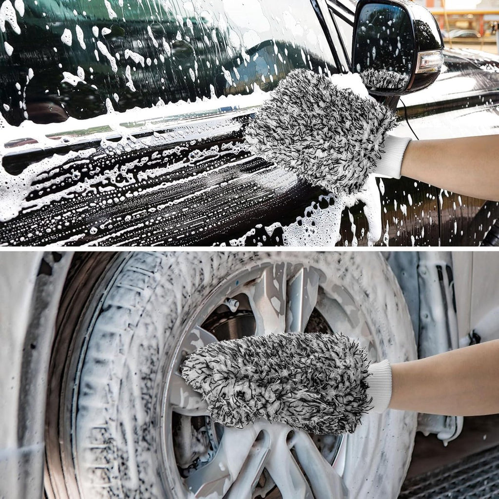 Rim Brush - Car Wheel Brush with Car Wash Glove - Microfiber Rim Brush - Tire Brush - Wheel Brush - Rim Cleaner - Car Rim Brush - Car Wheel Cleaning Brush - Detachable - Car Brush - Car Cleaning Set - Black
