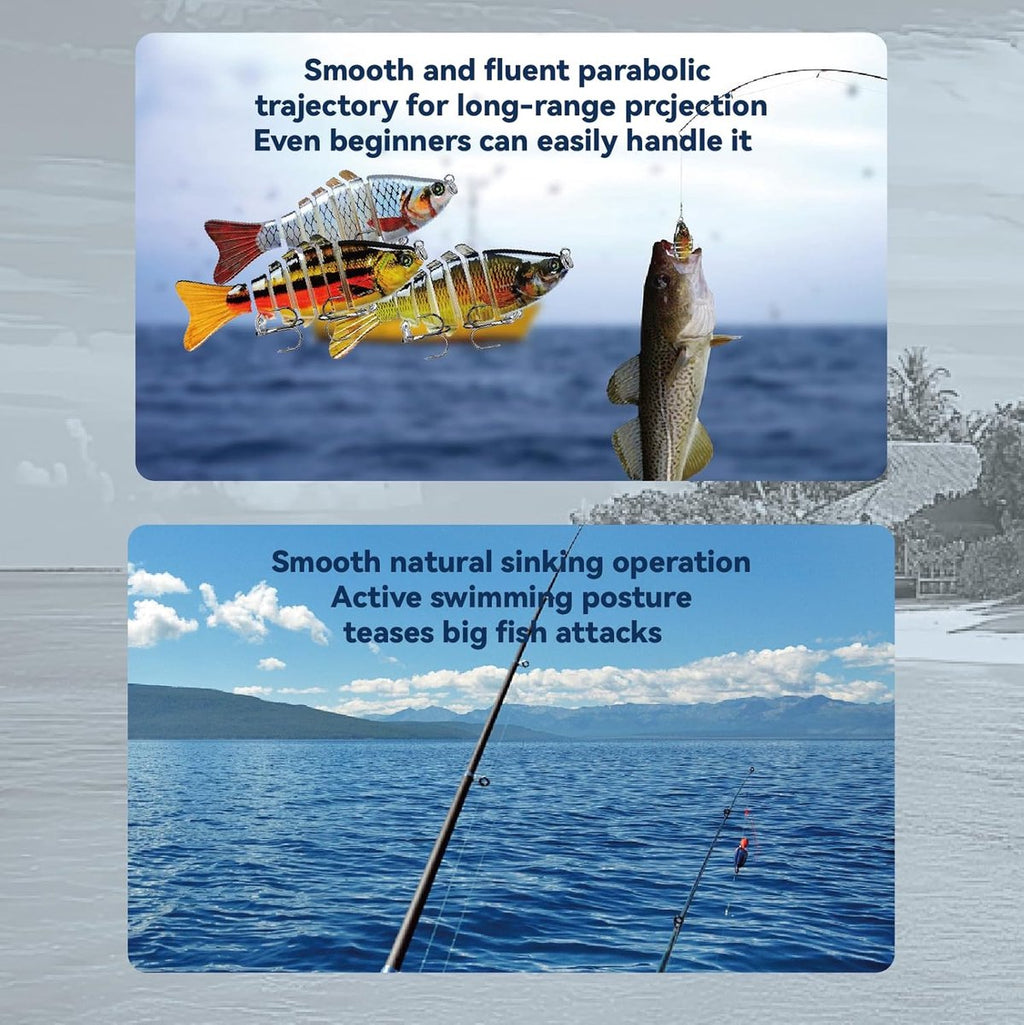 3-Piece Artificial Lure Set - Fishing Bait - Crankbait - Hook Plugs - Artificial Lures - Rubber Fish - for slow-sinking, gliding, and swimming, realistic artificial lures, suitable for saltwater and freshwater trout, sea bass, pike, zander, blue perch, an