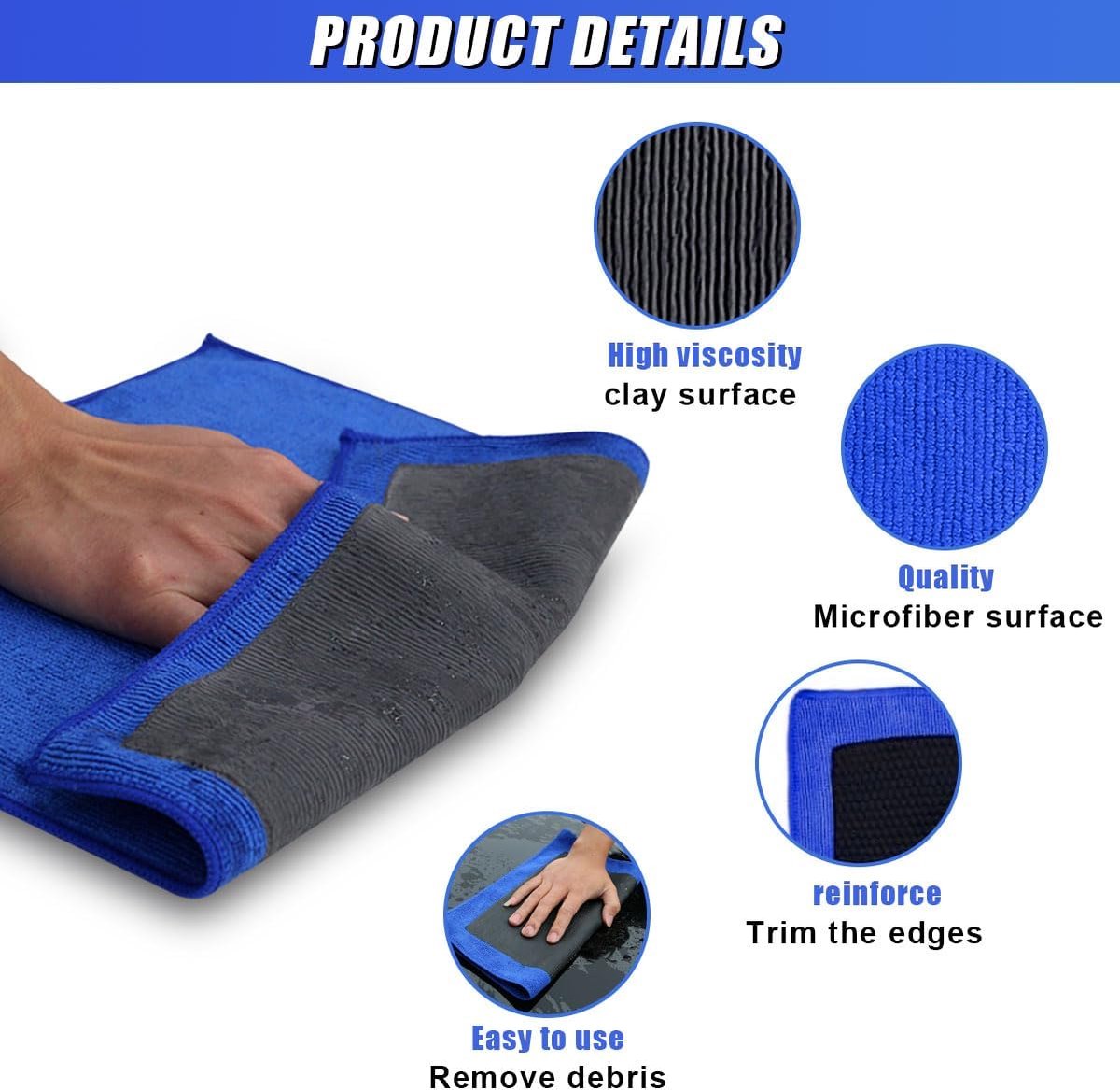 2 pieces - Car clay cloth - Car wash towel - Car cleaning towel - Clay bar - Clay towel - Clay bar towel - Car cleaning - detailing cloth - perforated polishing cloth - cleaning cloth - for car detailing, car cleaning - 30*30 cm - blue