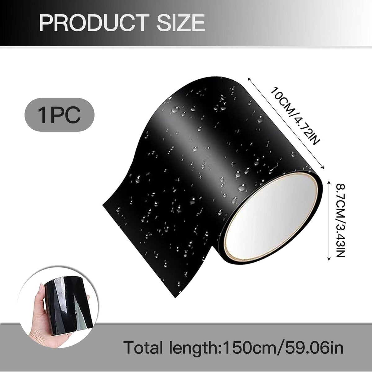 2 pieces - 1.5 m*10 cm - waterproof repair tape - for repairing swimming pools, tents and ponds - repair tape - waterproof adhesive tape - leak-proof tape - insulation tape - sealing tape - for pipes, tents, swimming pools - black