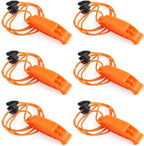 6 pieces - Emergency whistle - survival whistles - dual frequency - emergency whistle - with reflective cord, adjustable clip - emergency whistle survival whistle - for rescue operations in nature, hiking, camping, hunting and safety at sea - orange