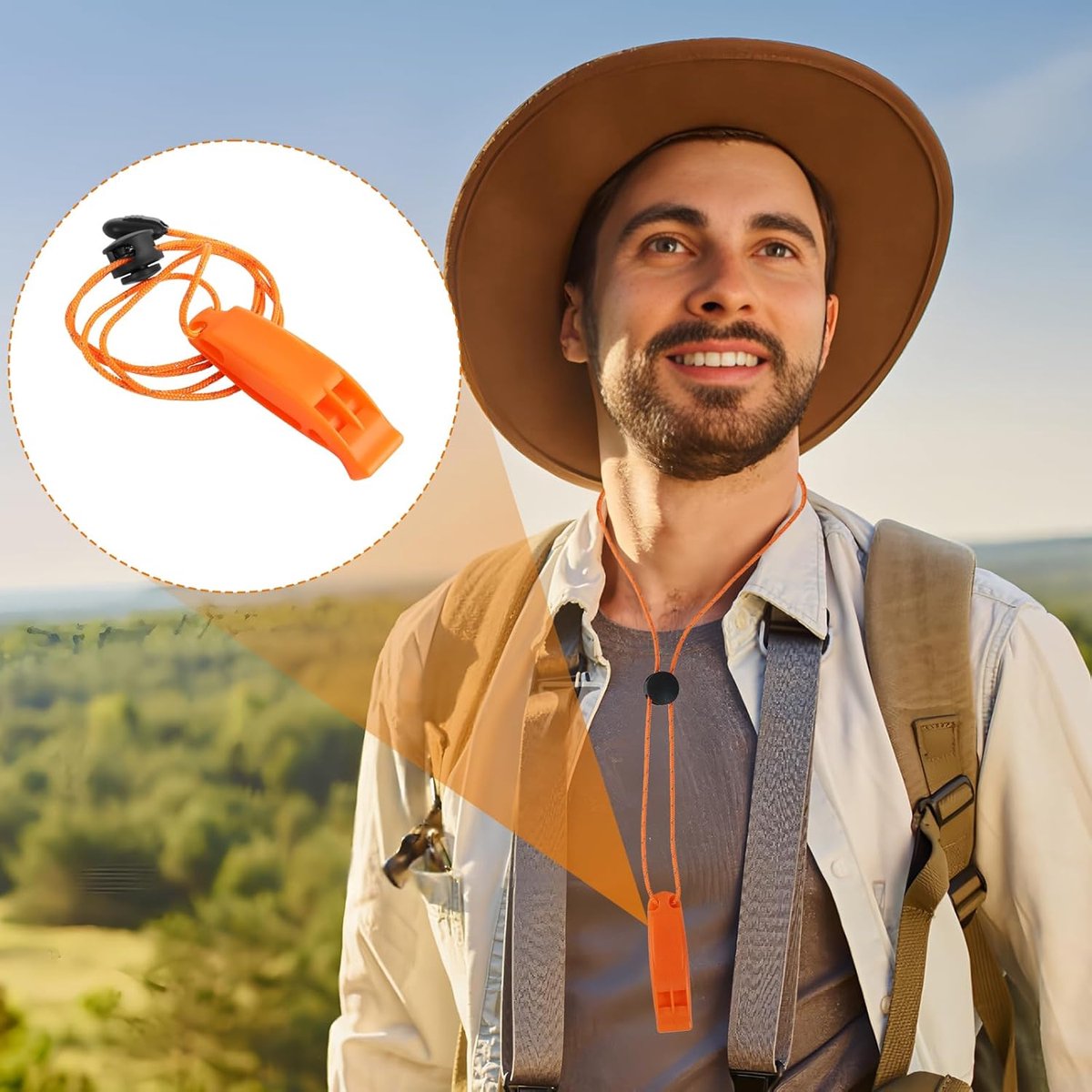6 pieces - Emergency whistle - survival whistles - dual frequency - emergency whistle - with reflective cord, adjustable clip - emergency whistle survival whistle - for rescue operations in nature, hiking, camping, hunting and safety at sea - orange