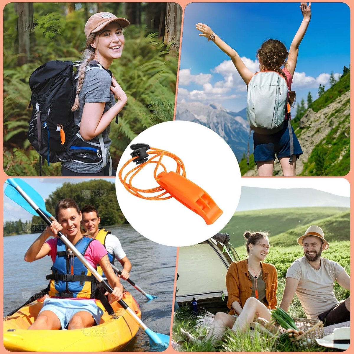 6 pieces - Emergency whistle - survival whistles - dual frequency - emergency whistle - with reflective cord, adjustable clip - emergency whistle survival whistle - for rescue operations in nature, hiking, camping, hunting and safety at sea - orange