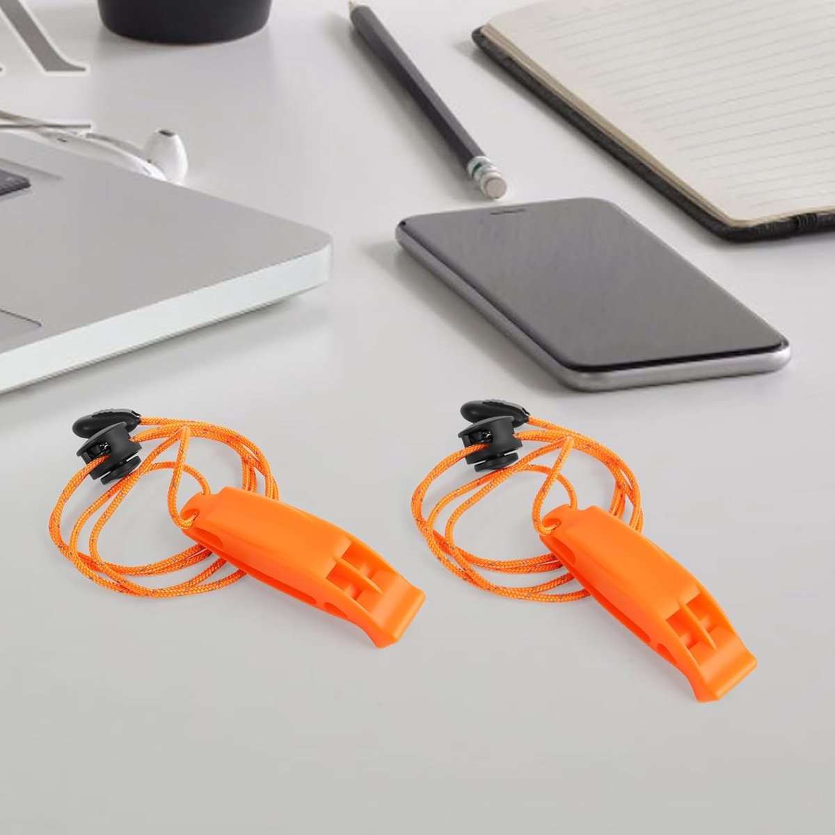 6 pieces - Emergency whistle - survival whistles - dual frequency - emergency whistle - with reflective cord, adjustable clip - emergency whistle survival whistle - for rescue operations in nature, hiking, camping, hunting and safety at sea - orange