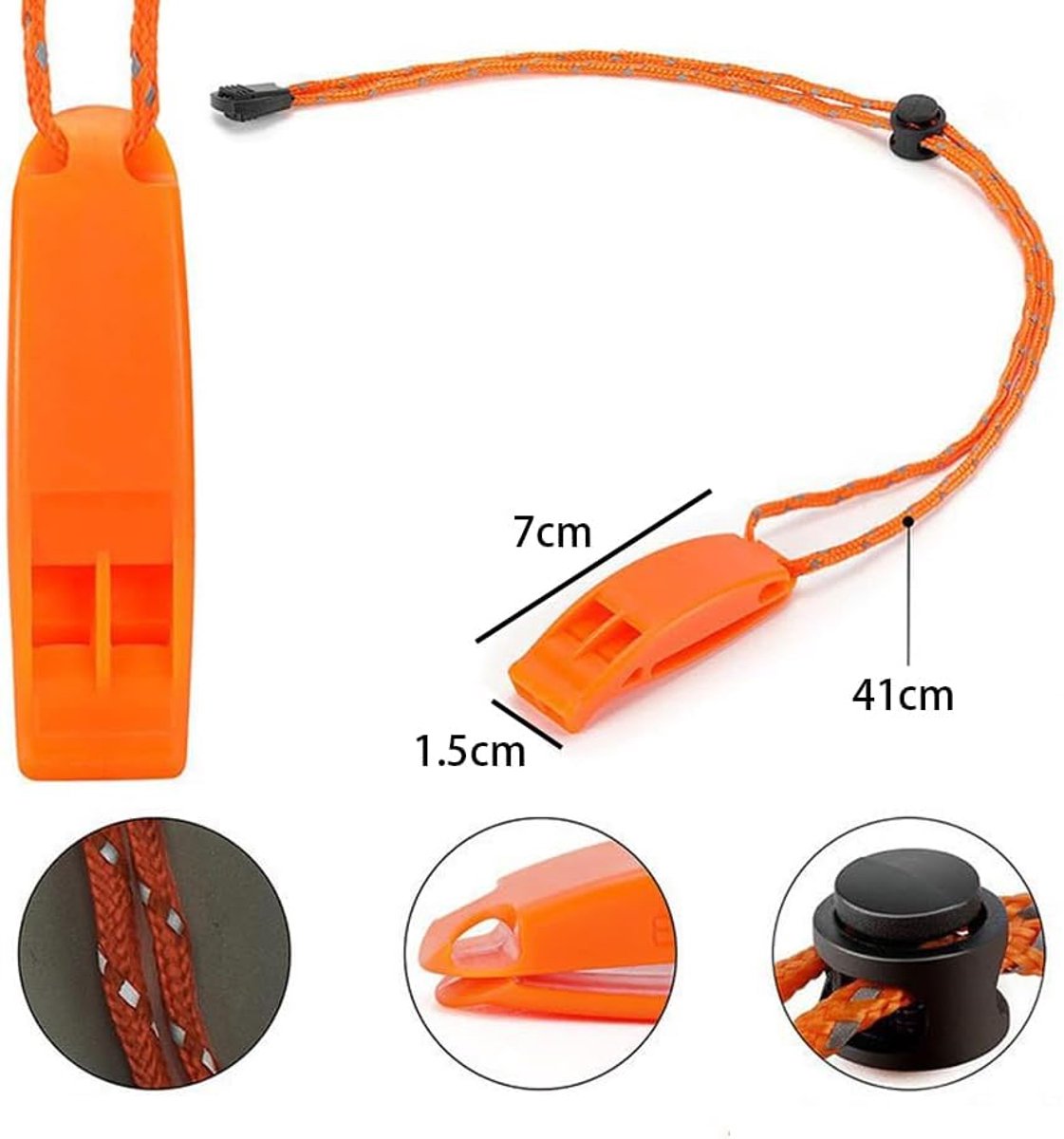 6 pieces - Emergency whistle - survival whistles - dual frequency - emergency whistle - with reflective cord, adjustable clip - emergency whistle survival whistle - for rescue operations in nature, hiking, camping, hunting and safety at sea - orange