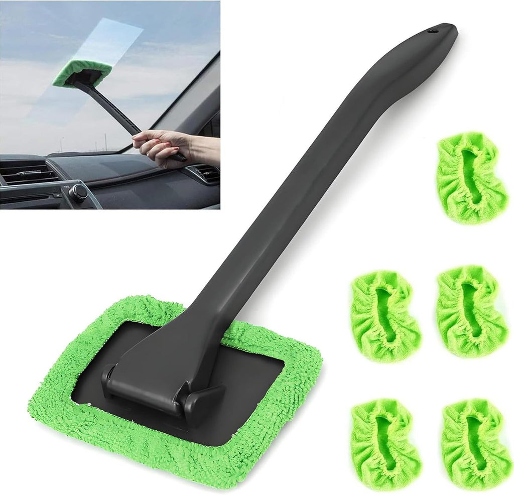 Window Squeegee - Car Cleaning Supplies - Window Washer - Windshield Cleaning Tool with 5 Reusable Towels - Car Window Squeegee - Car Interior Window Cleaning Tools - Car Wash Brushes - Window Squeegee