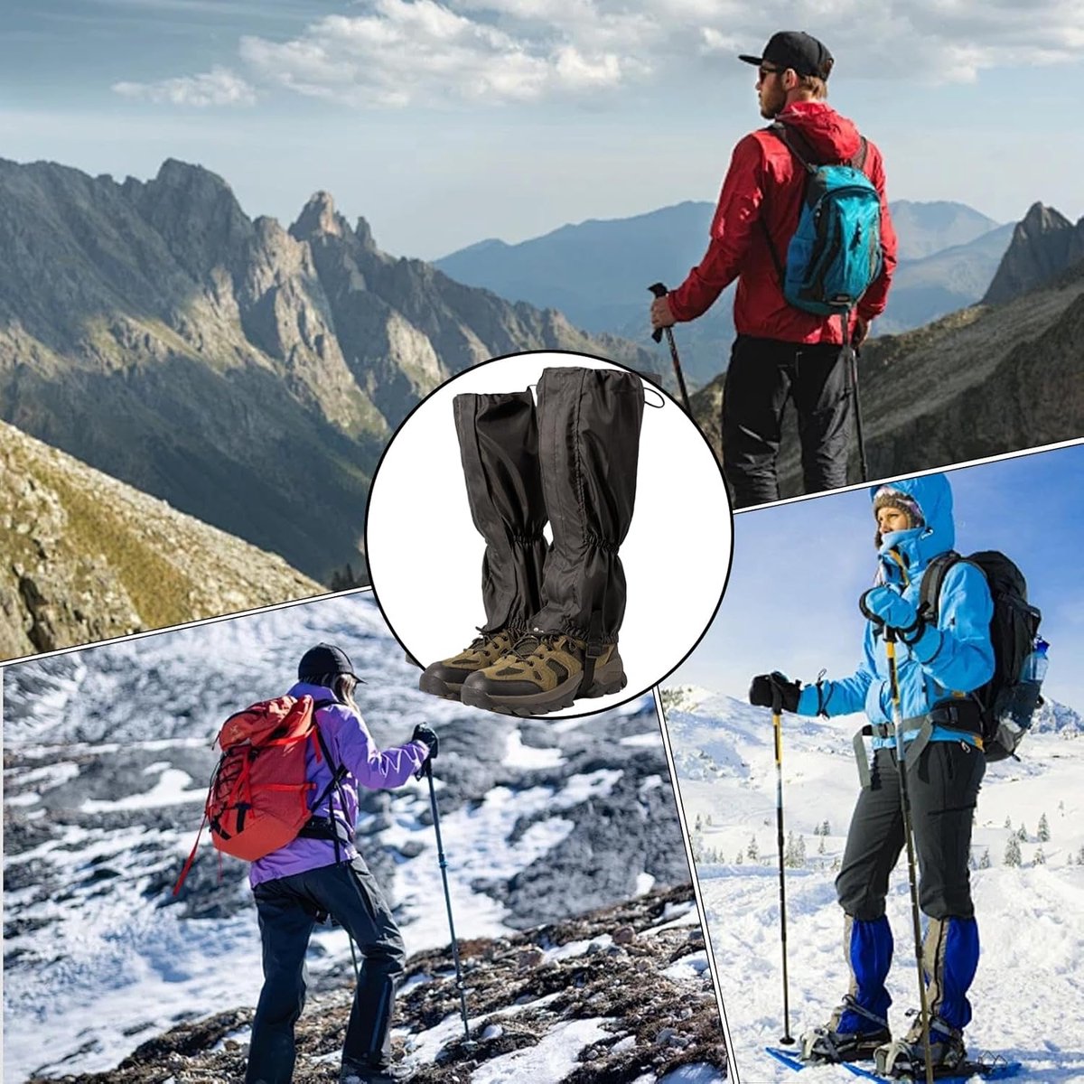 Waterproof Gaiters - 1 pair - Hiking Gaiters - Waterproof Gaiters - Hiking Gaiters - Leg Covers - Shoe Covers - Gaiters - Adjustable Gaiters - Hiking Shoe Accessories - for hiking, skiing, walking, climbing - black