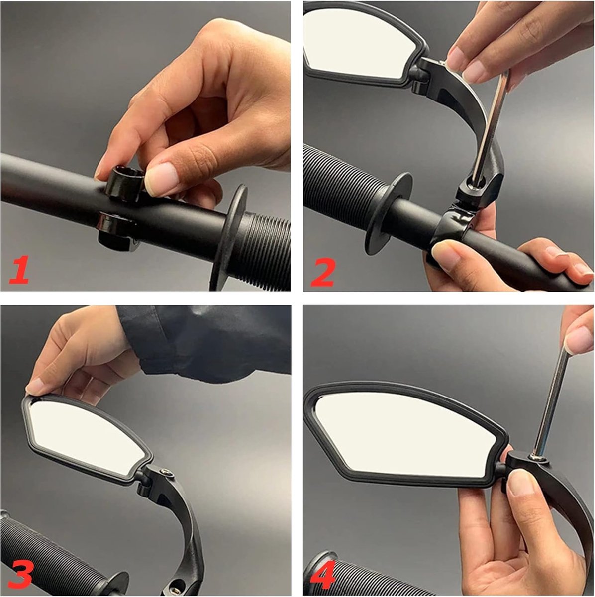 1 Pair Bicycle Mirror Ebike Rearview Mirror - Handlebar Bicycle Mirror - Bicycle Mirror - Safe Rearview Mirror for Bicycle - scratch-resistant glass lens - adjustable and rotatable safe rearview mirror - 360º Rotatable - Black