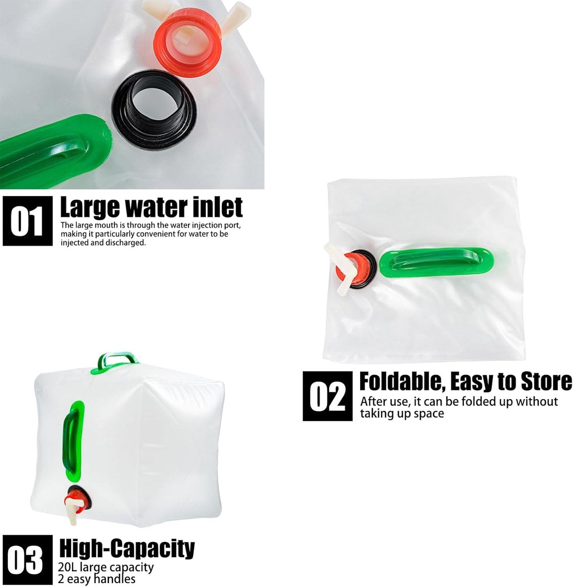 20L - Water tank - Foldable water tank - Foldable water bag - Foldable water container with tap - Portable foldable water bottle - Hydration bag - Camping hydration bag - Easy to store - Travel-friendly - With 2 handles - 28*28*26 cm