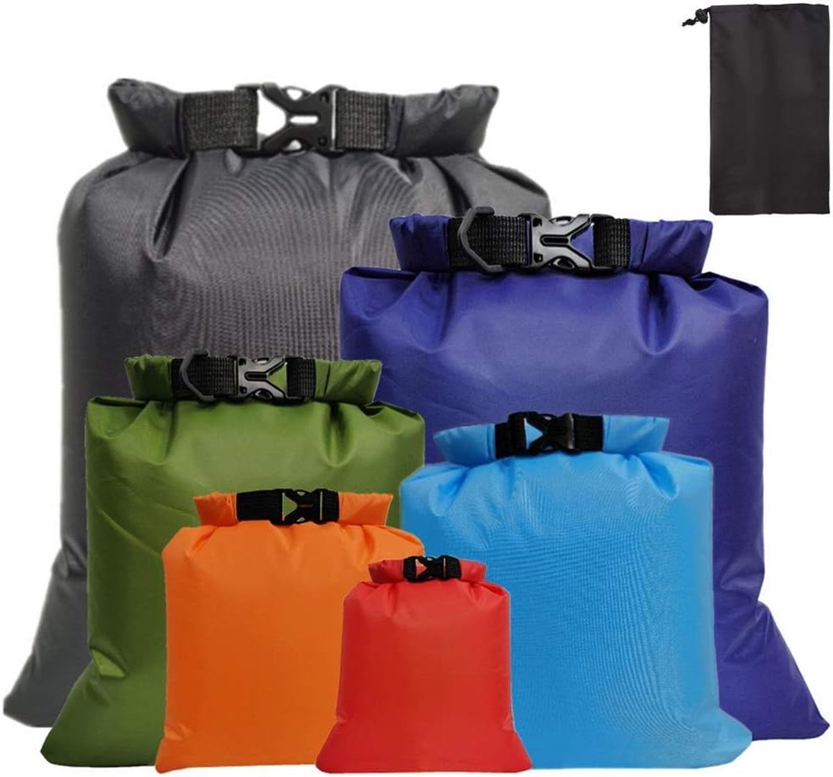 6 pieces - waterproof dry bags - lightweight outdoor dry bags - dry bags - large capacity ripstop dry bag - storage bags - outdoor accessories - for outdoors, hiking, fishing, kayaking, rafting, camping - 1.5 l, 2.5 l, 3 l, 3.5 l, 5 l, 8 l