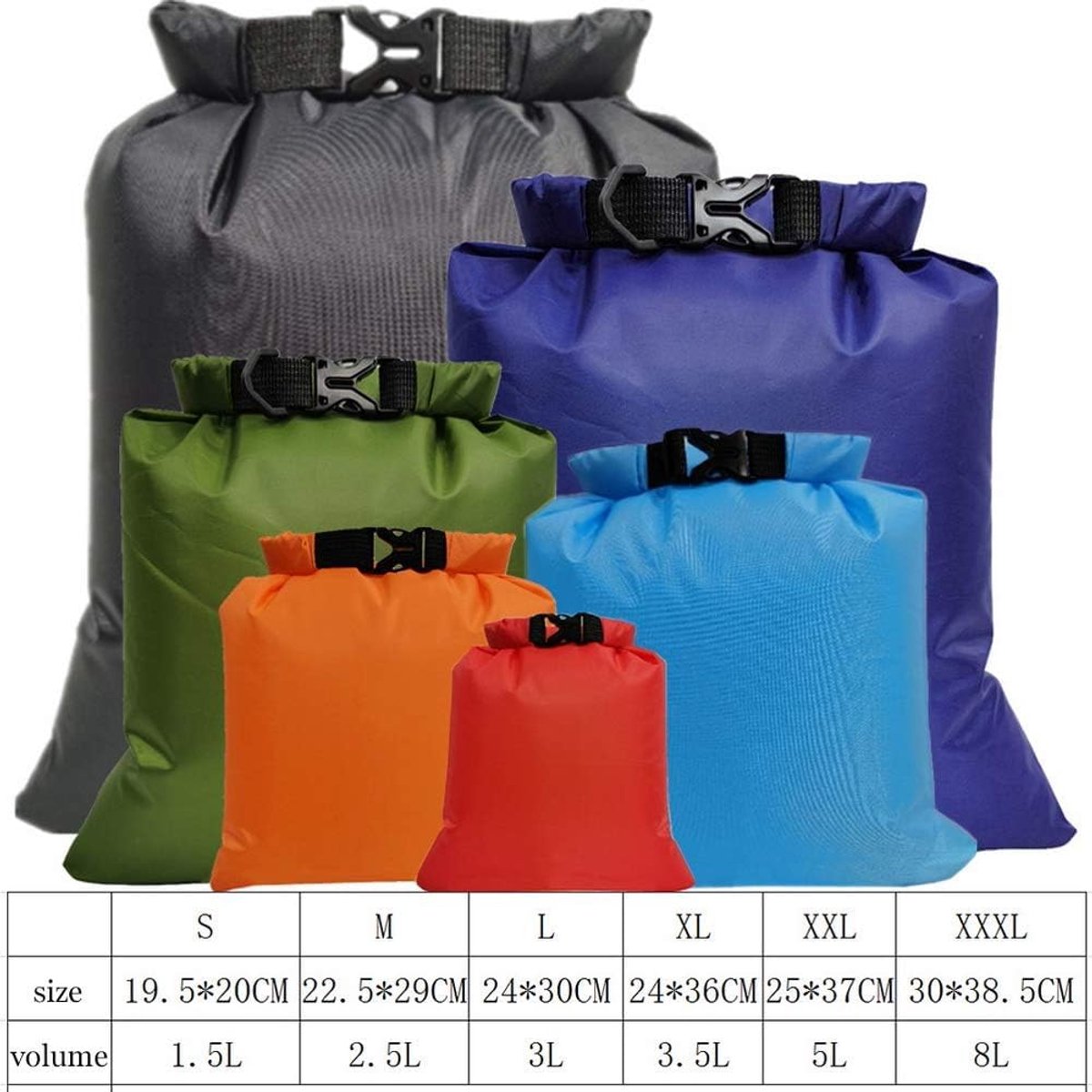 6 pieces - waterproof dry bags - lightweight outdoor dry bags - dry bags - large capacity ripstop dry bag - storage bags - outdoor accessories - for outdoors, hiking, fishing, kayaking, rafting, camping - 1.5 l, 2.5 l, 3 l, 3.5 l, 5 l, 8 l
