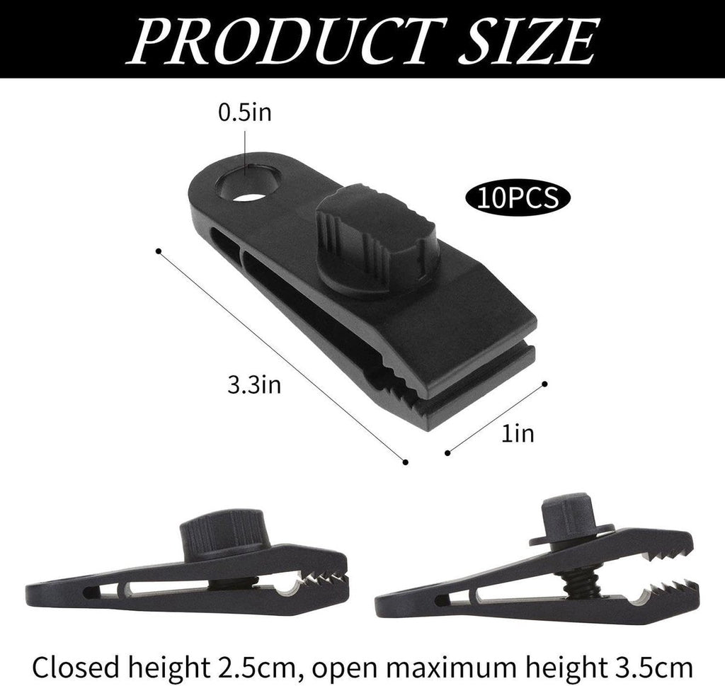 10 pieces - 2.6*8.3*3 cm - tent clips - tarp clips - clips for outdoor awnings - clips for sun sails - clips for tent tarpaulins - awning accessories - black