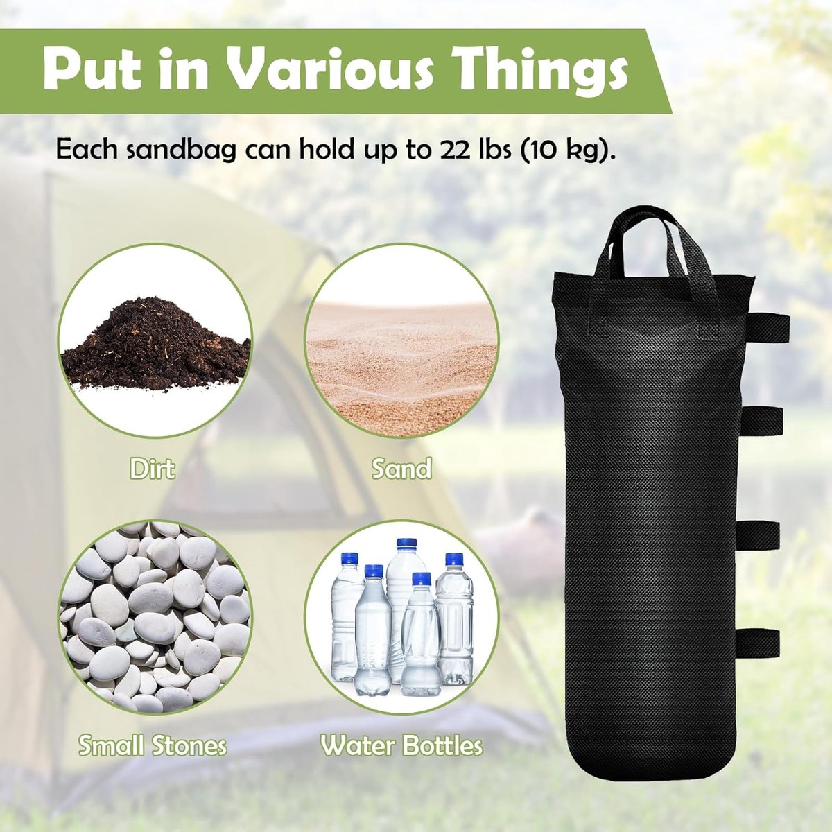 4 pieces - Sandbags - Weight bag - Ballast bags - Gazebo Weights - Ballast bags - cylindrical sandbags - solid windproof sandbag - canopy gazebo weights - for pop-up tent, canopy or parasol - Ø15*50 cm - black - (without sand)
