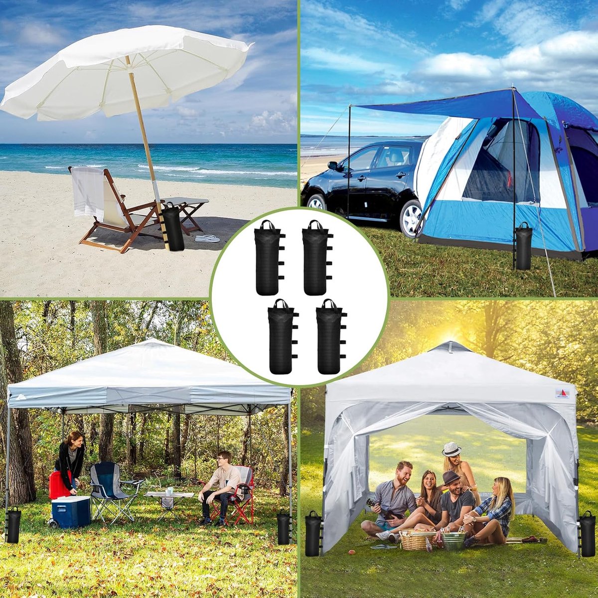 4 pieces - Sandbags - Weight bag - Ballast bags - Gazebo Weights - Ballast bags - cylindrical sandbags - solid windproof sandbag - canopy gazebo weights - for pop-up tent, canopy or parasol - Ø15*50 cm - black - (without sand)