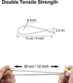 50 pieces - 6 inch - Elastic rope - Elastic cord - Tensioning elastic - tension cord - ball bungee cords - with balls - reusable - for golf nets, soccer goals, camping, tent poles, hose - white rope black spot - 150*22 mm