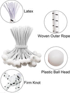 50 pieces - 6 inch - Elastic rope - Elastic cord - Tensioning elastic - tension cord - ball bungee cords - with balls - reusable - for golf nets, soccer goals, camping, tent poles, hose - white rope black spot - 150*22 mm