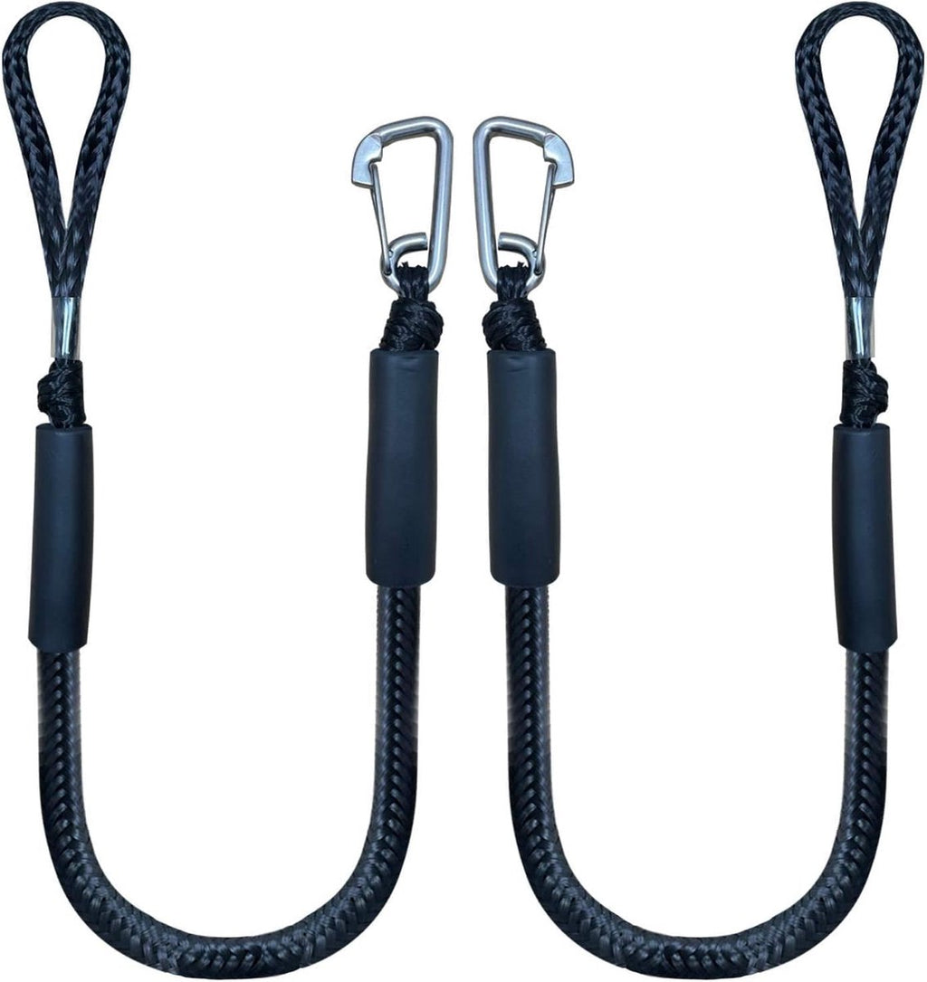 pieces - Boat rope - Mooring rope for boats - Stretch - Boat Bungee Dock Line with hook rope - Mooring line Boat equipment - Boat accessories - Mooring rope - for kayak, motorboat, canoe, pontoon - black