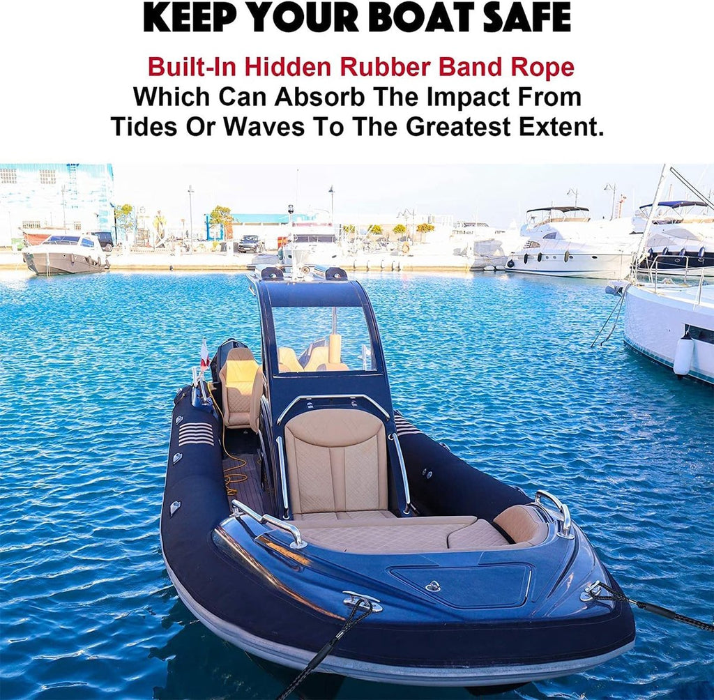 pieces - Boat rope - Mooring rope for boats - Stretch - Boat Bungee Dock Line with hook rope - Mooring line Boat equipment - Boat accessories - Mooring rope - for kayak, motorboat, canoe, pontoon - black