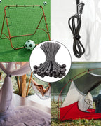 50 pieces - 6 inch - Elastic rope - Elastic cord - Tensioning elastic - tension cord - ball bungee cords - with balls - reusable - for golf nets, soccer goals, camping, tent poles, hose - black rope white spot - 150*22 mm