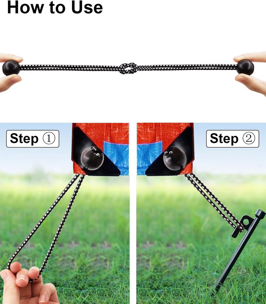 50 pieces - 6 inch - Elastic rope - Elastic cord - Tensioning elastic - tension cord - ball bungee cords - with balls - reusable - for golf nets, soccer goals, camping, tent poles, hose - black rope white spot - 150*22 mm