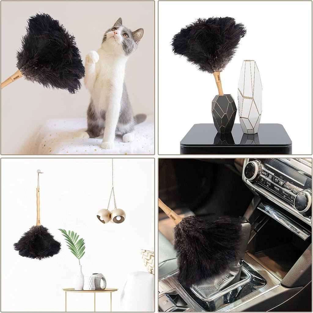 Ostrich Feather Duster - 40cm Long - Wooden Handle - Universal - Brown - Reusable and Washable Car Dusters - Eco-Friendly Cleaning Dusters - Feather Dusters