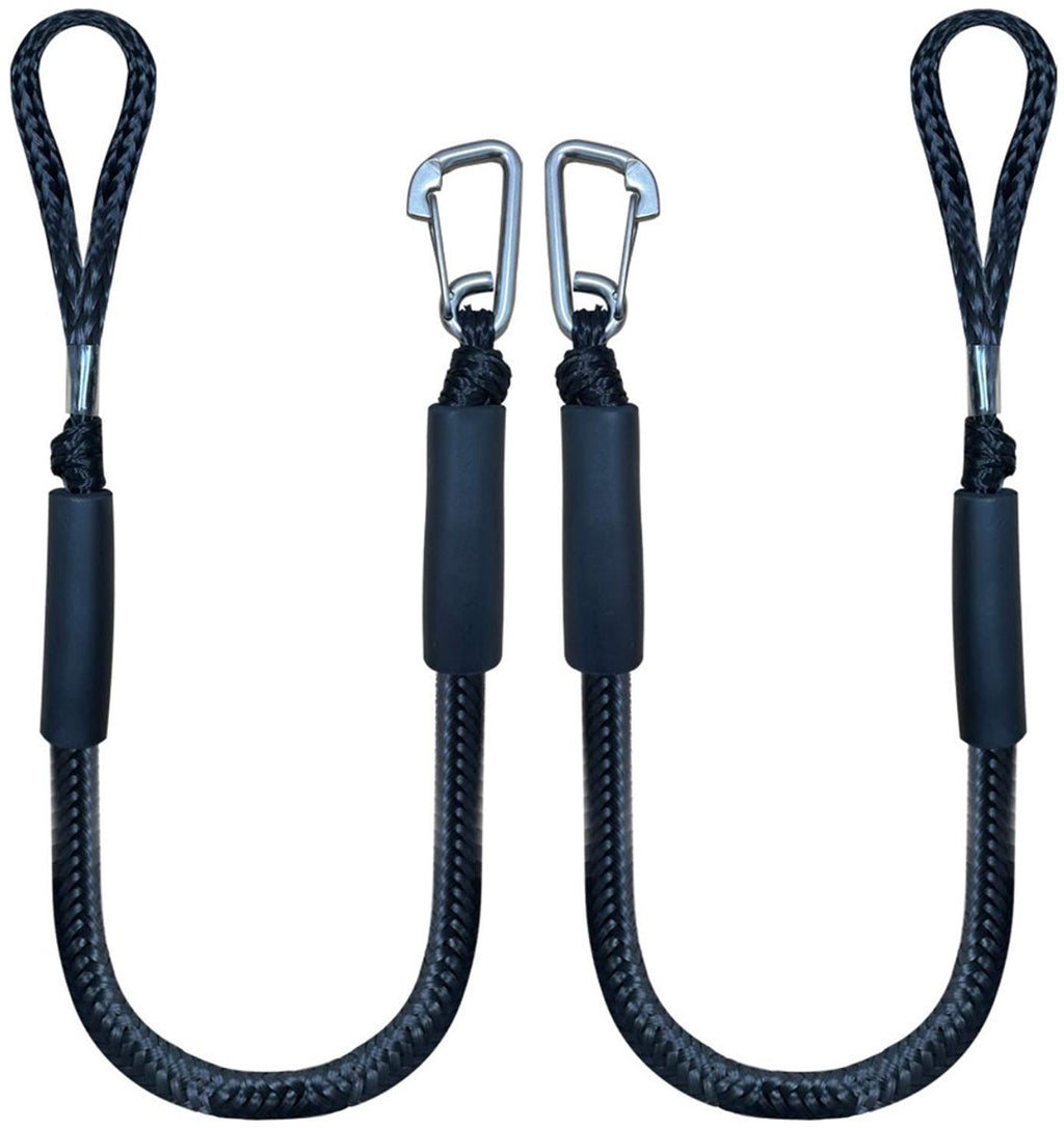 Mooring Rope Boat Equipment - 2 Pieces - Extendable 1.2 - 1.7M - Mooring Rope for Boats - Black - Mooring Rope - Boat Rope - Boat Accessories for Boats Dock - Dock Line with Hooks - For Boats, Kayaks, Jet Skis, Pontoons, Canoes