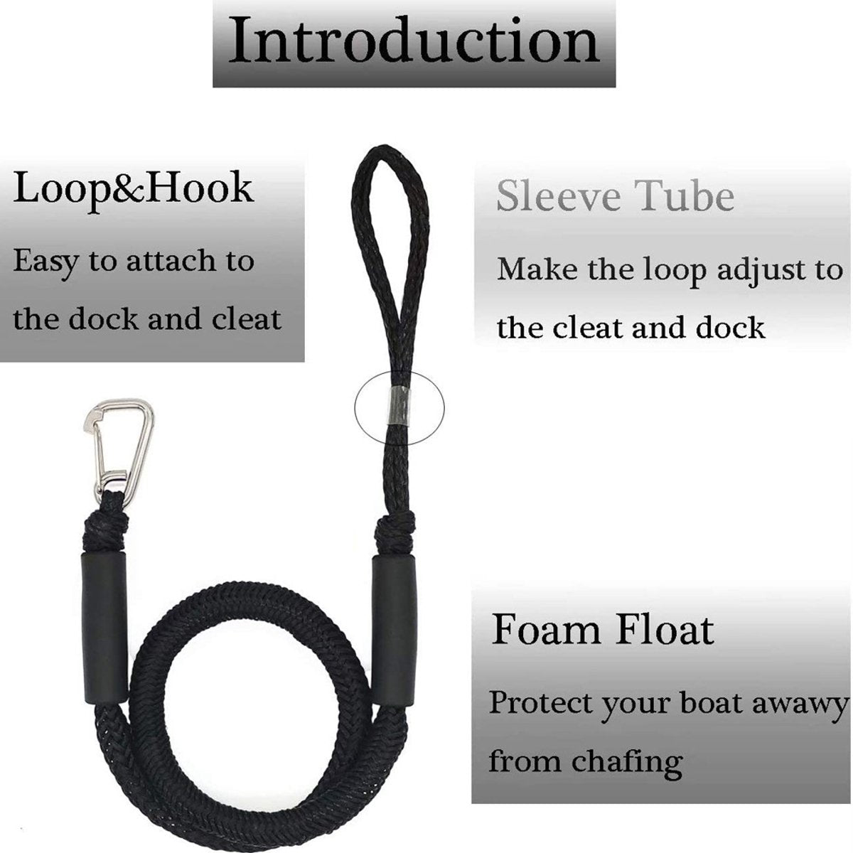 Mooring Rope Boat Equipment - 2 Pieces - Extendable 1.2 - 1.7M - Mooring Rope for Boats - Black - Mooring Rope - Boat Rope - Boat Accessories for Boats Dock - Dock Line with Hooks - For Boats, Kayaks, Jet Skis, Pontoons, Canoes