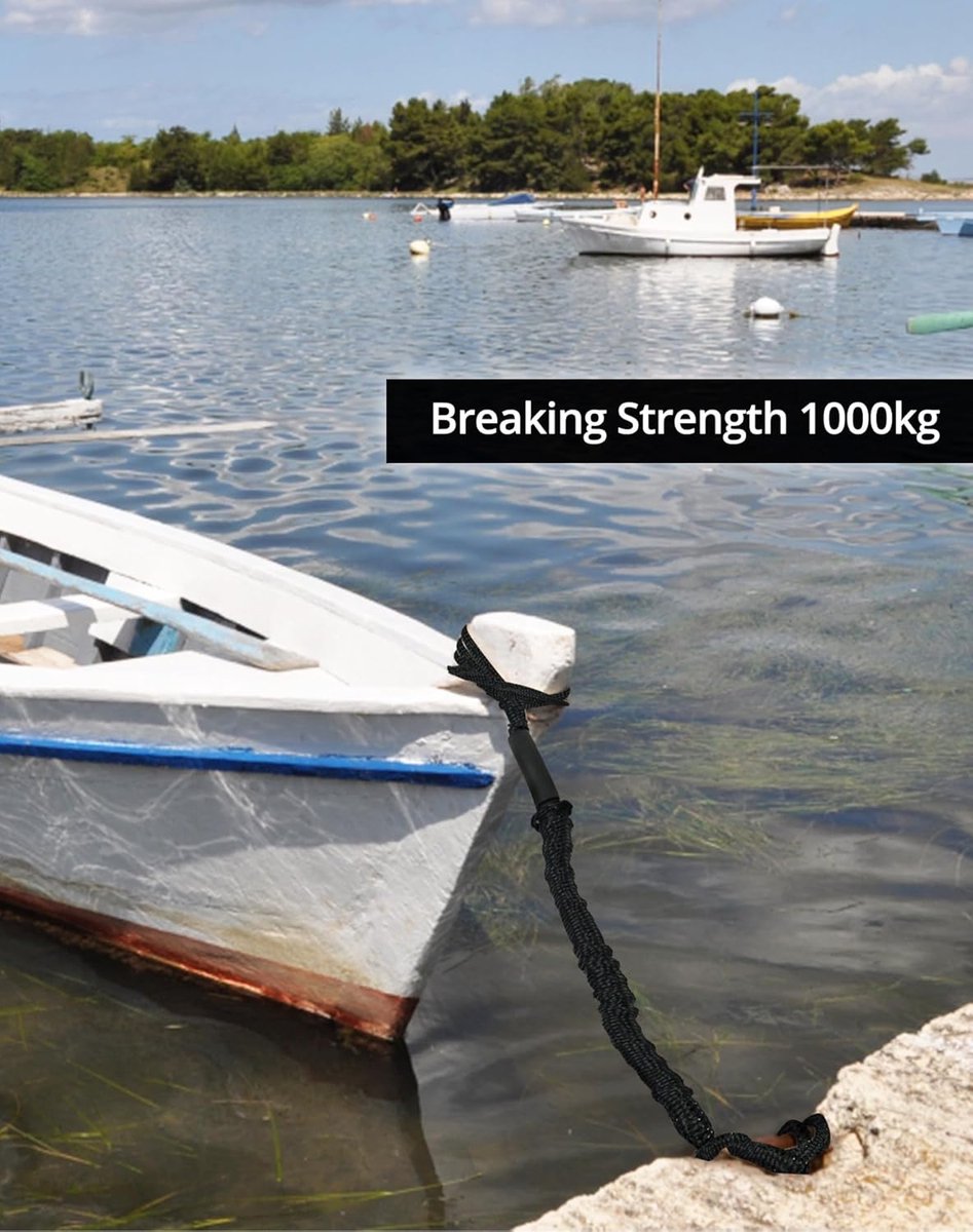 Mooring Rope Boat Equipment - 2 Pieces - Extendable 1.2 - 1.7M - Mooring Rope for Boats - Black - Mooring Rope - Boat Rope - Boat Accessories for Boats Dock - Dock Line with Hooks - For Boats, Kayaks, Jet Skis, Pontoons, Canoes