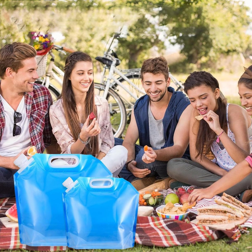 Collapsible Water Jerrycan - 4-Piece Water Reservoir Set - 5 and 10 Liter Flexible Water Jerrycan with Closed Lid and Faucet Switch - Emergency Water Reservoir - Outdoor Life - Emergency Kit - Home Emergency Kit - Portable Emergency Drinking Water Bag
