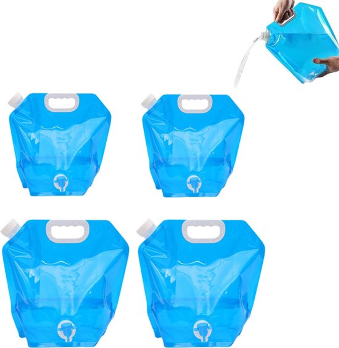 Collapsible Water Jerrycan - 4-Piece Water Reservoir Set - 5 and 10 Liter Flexible Water Jerrycan with Closed Lid and Faucet Switch - Emergency Water Reservoir - Outdoor Life - Emergency Kit - Home Emergency Kit - Portable Emergency Drinking Water Bag