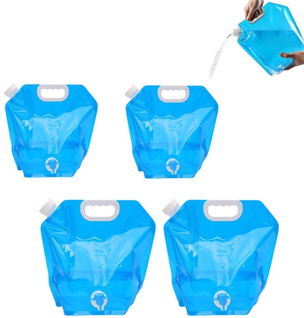 Collapsible Water Jerrycan - 4-Piece Water Reservoir Set - 5 and 10 Liter Flexible Water Jerrycan with Closed Lid and Faucet Switch - Emergency Water Reservoir - Outdoor Life - Emergency Kit - Home Emergency Kit - Portable Emergency Drinking Water Bag
