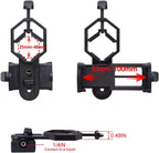 Universal Phone Holder for Telescope - For Eyepiece Diameter Ø 2.5 - 4.8cm - Mobile Phone Adapter Mount - Clip-on Design - For Spotter's Binoculars / Telescope - Adjustable - Black - ABS and Aluminum Alloy