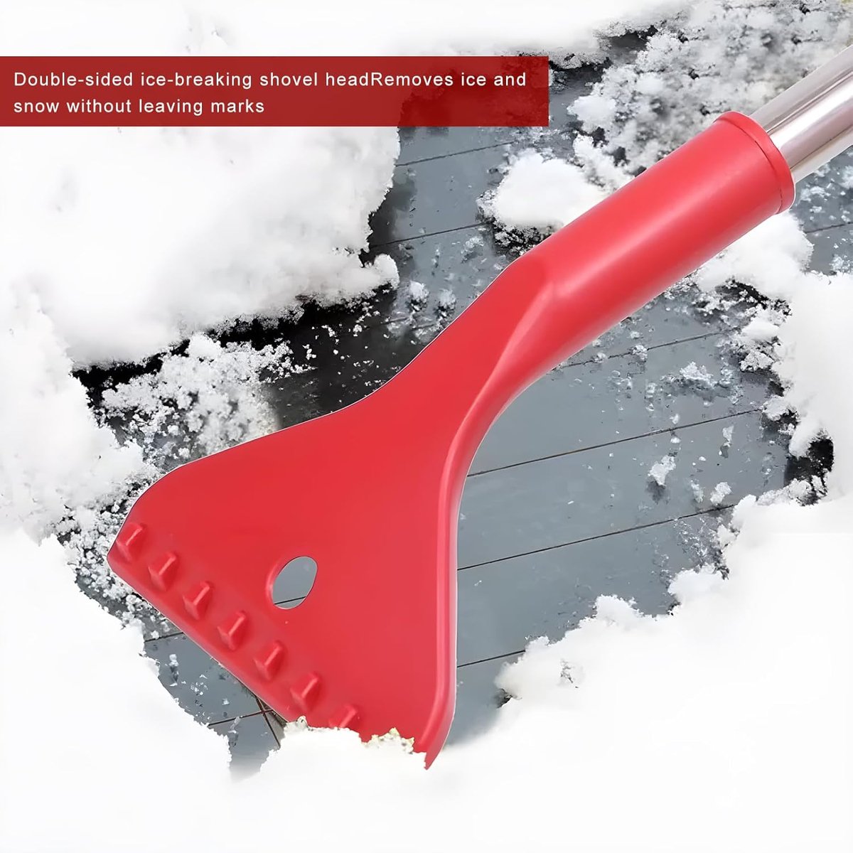 Long Handle Ice Scraper - Car Snow Brush - Plastic - Car Snow Brush with Ice Shovel - Snow Plow - Window Scraper - Defrost Brush - Removable - Winter Accessory - 62cm - Red