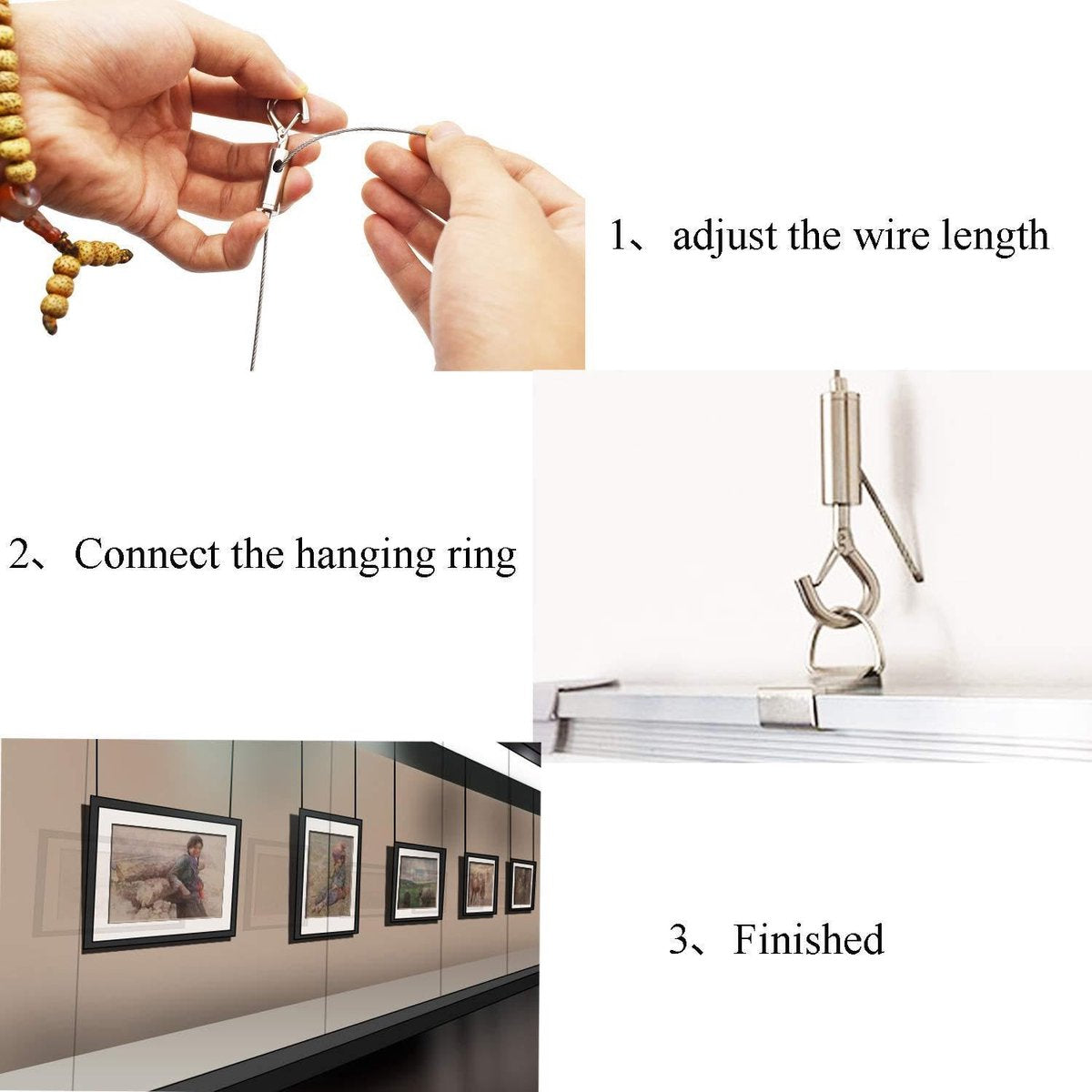 Steel Cable - 3 Pieces - Stainless Steel Single Hook - 2m*1.5mm - Durable - Outdoor and Indoor - Flexible and Durable - For Tent Rope, Clotheslines & Outdoor Lighting
