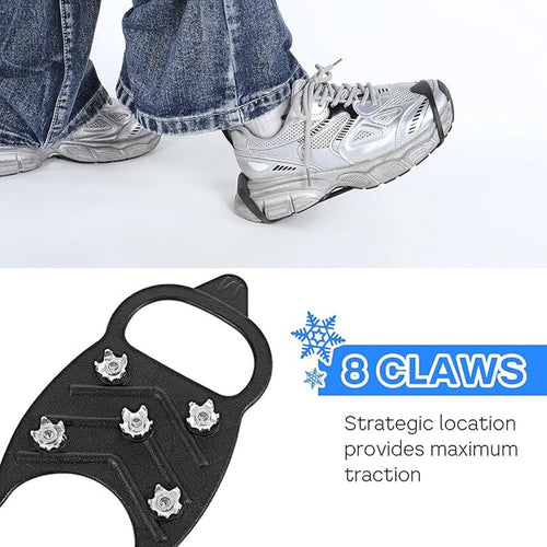 1 pair - Anti-slip spikes for under shoes - Size 41-46 - anti-slip gripper spikes claw - Snow shoes - black - Silicone
