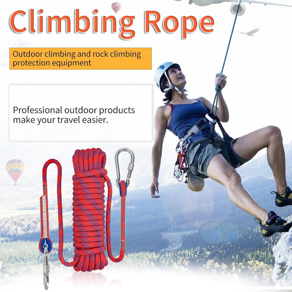Rope - 10 Meters - 10mm Thickness - Includes Carabiner - Sturdy Climbing Rope for Magnet Fishing - Red - Escape Fire Rescue Rope - Climbing Rope