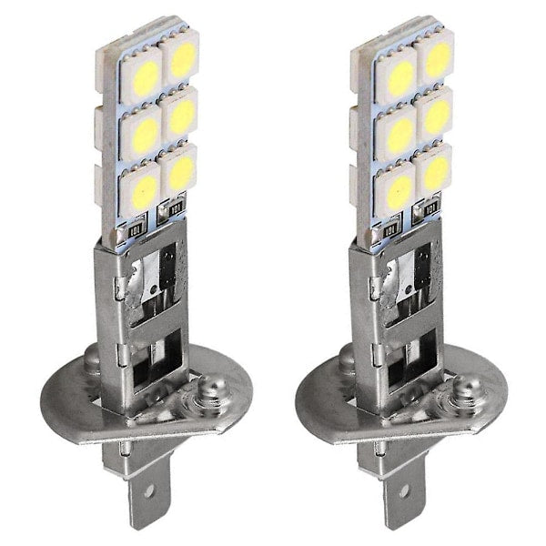 2 pcs H1 LED Headlight Bulbs Kit 6000K Super White 55W Fog Light with 12 SMD 5050 Chips