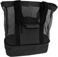 Mesh Beach Tote Bag with Detachable Insulated Beach Cooler Compartment Waterproof Sandproof Picnic Pool Bag, Black, Large