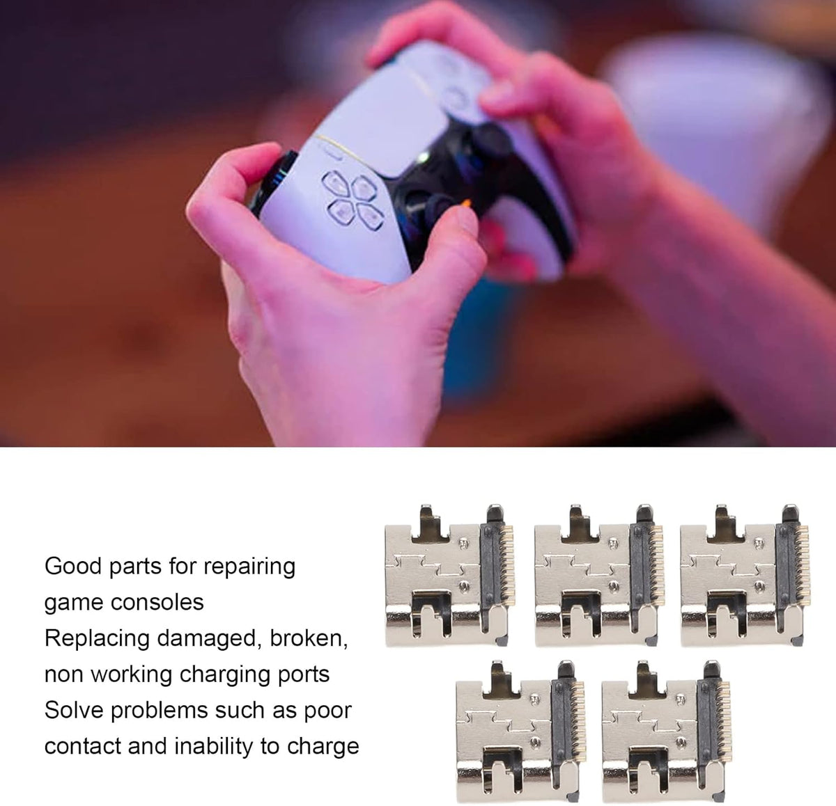 5pcs Type C Charging Port for, Replacement Controller USB C Charging Socket, Standard Type C Interface