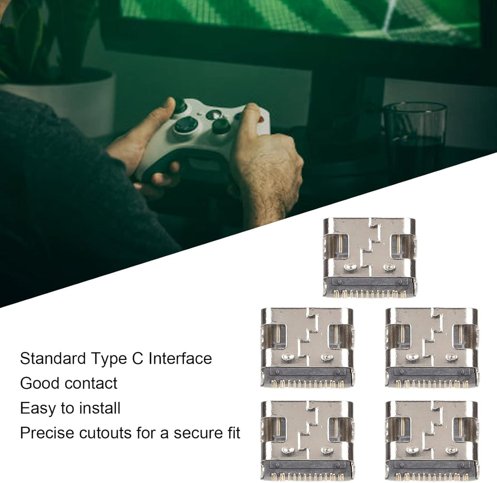 5pcs Type C Charging Port for, Replacement Controller USB C Charging Socket, Standard Type C Interface