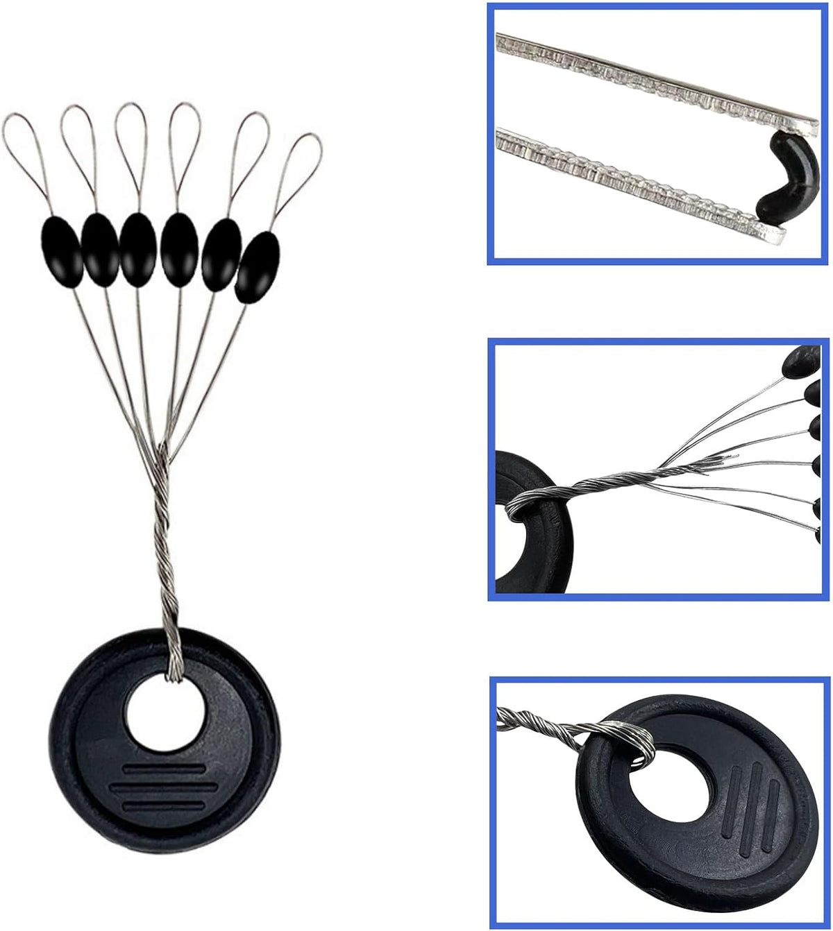 240 Pieces Middle-Sized Fishing Rubber Bobber Beads Stoppers 6 in 1 Black Float Sinker Stops