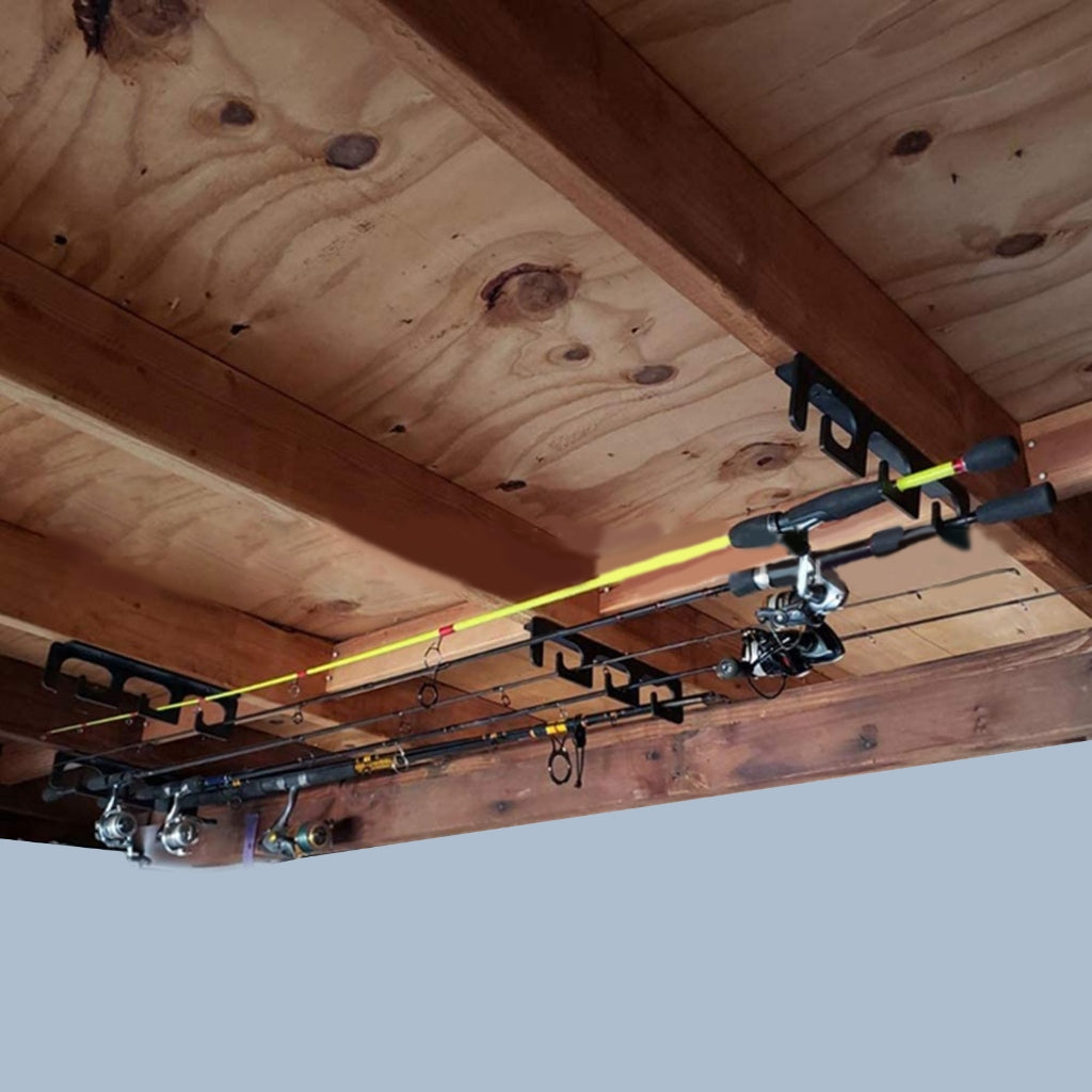 Fishing Rod Holders for Wall and Ceiling, Set of 6, 0.46 Size, Black, Garage Storage