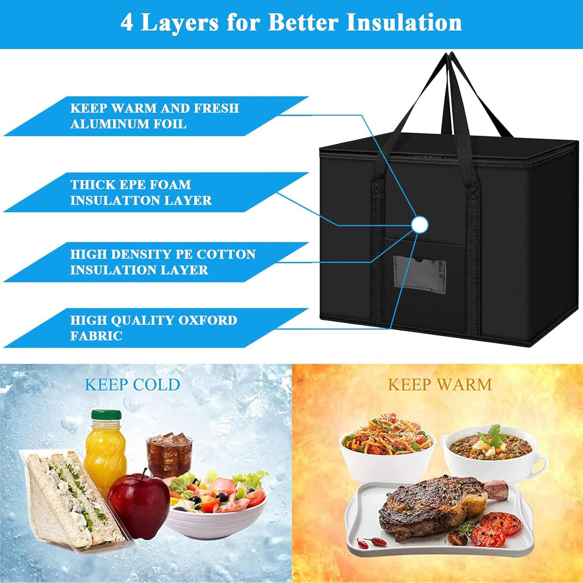 40L Soft Cooler Bag - Large Insulated Picnic Bag, Thermal Food Delivery Grocery Bag