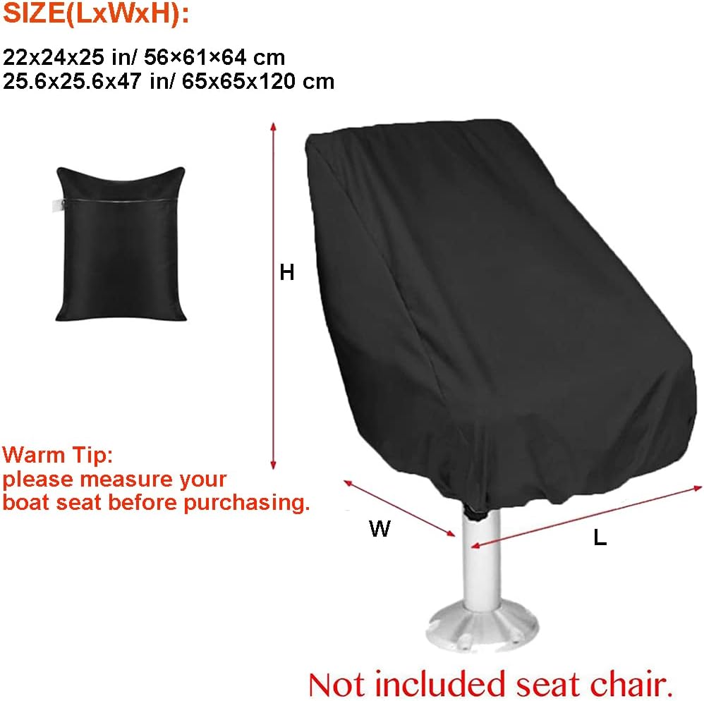 Boat Seat Cover Outdoor Waterproof Captain's Chair Seats Covers Dustproof Pedestal Pontoon Captain Bench for Helm Protector 1pcs Black 25.6x25.6x47 in